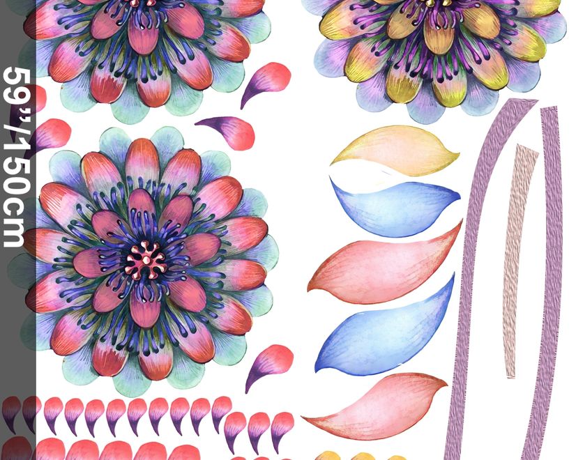 Watercolor Colorful Dahlia Florals Wall Decal Sticker