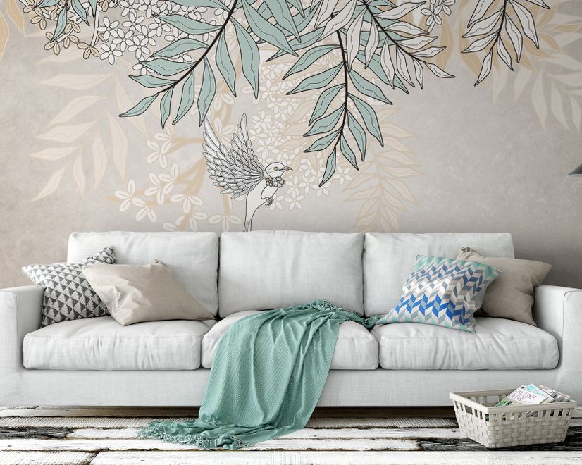 Hanging Soft Leaves Art Wallpaper Mural