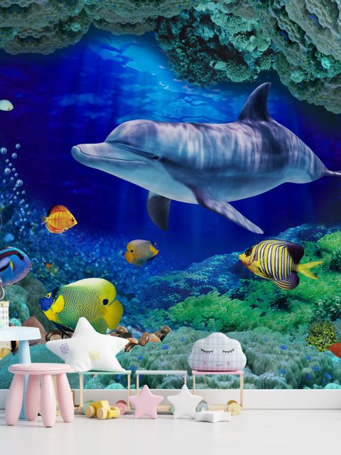 Fototapete 3D-Unterwasser-Look mit bunten Fischen