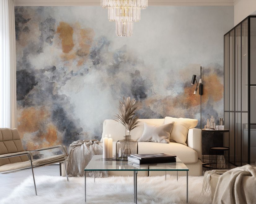 Watercolor Black Brown Smoked Paint Art Wallpaper Mural