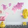 Kids Pink World Maps with Little Fishes Wall Decal Sticker