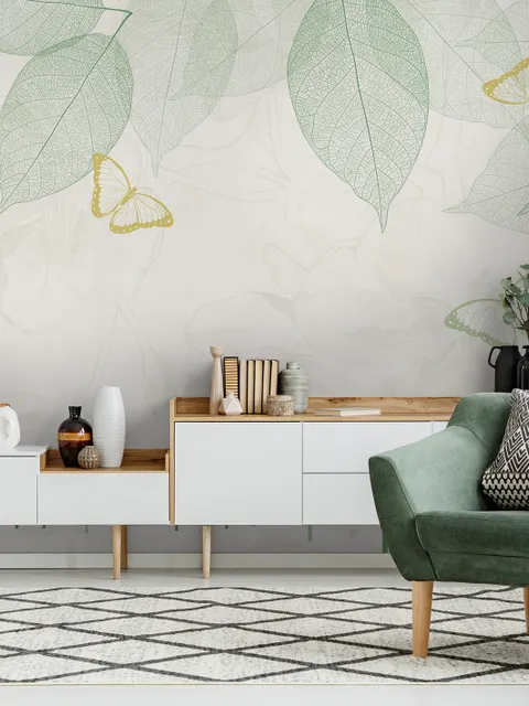 Leaf Veins with Little Forest Pattern Wallpaper Mural