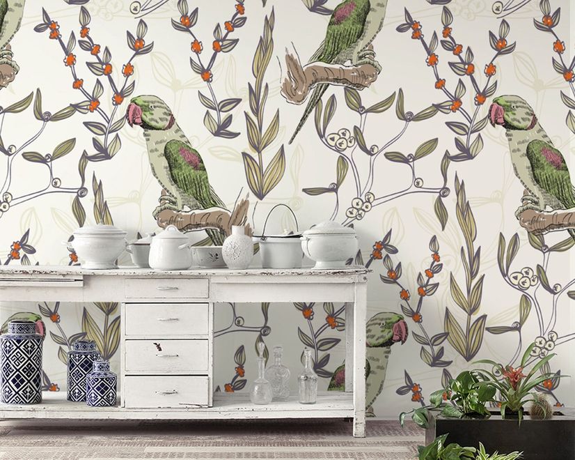Parrot on Branches Wallpaper Mural