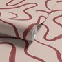 Burgundy-red looping contour lines on blush cream pink wallpaper mural