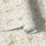 Cute rabbits wallpaper with woodland animals, white birds and acanthus scrolls on an ivory cream ground