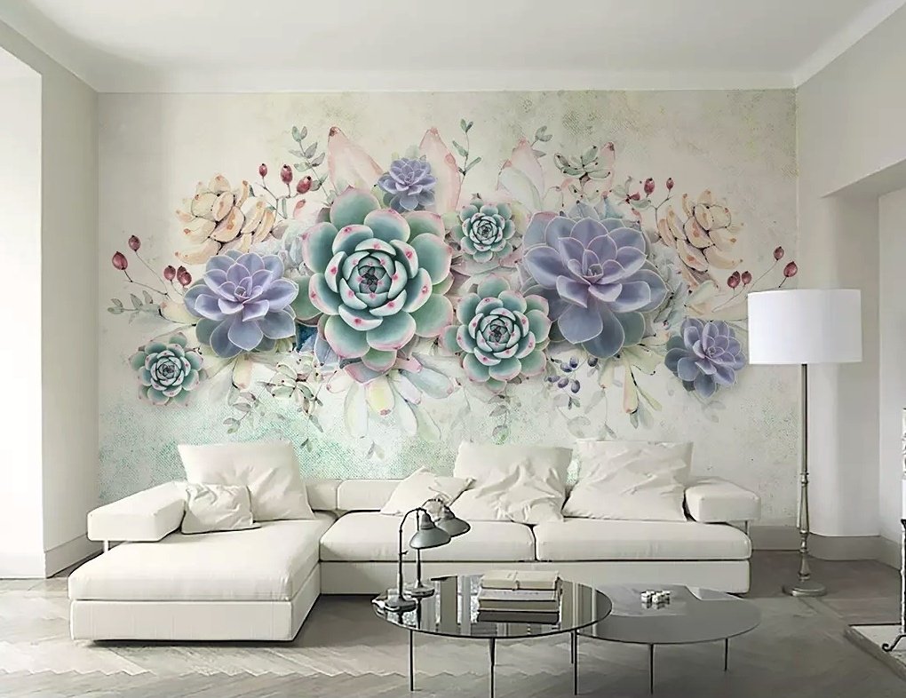 Vintage Purple Flowers Wallpaper Mural - Peel and Stick