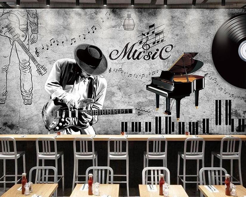 Dark Music Notes with Piano Wallpaper Mural
