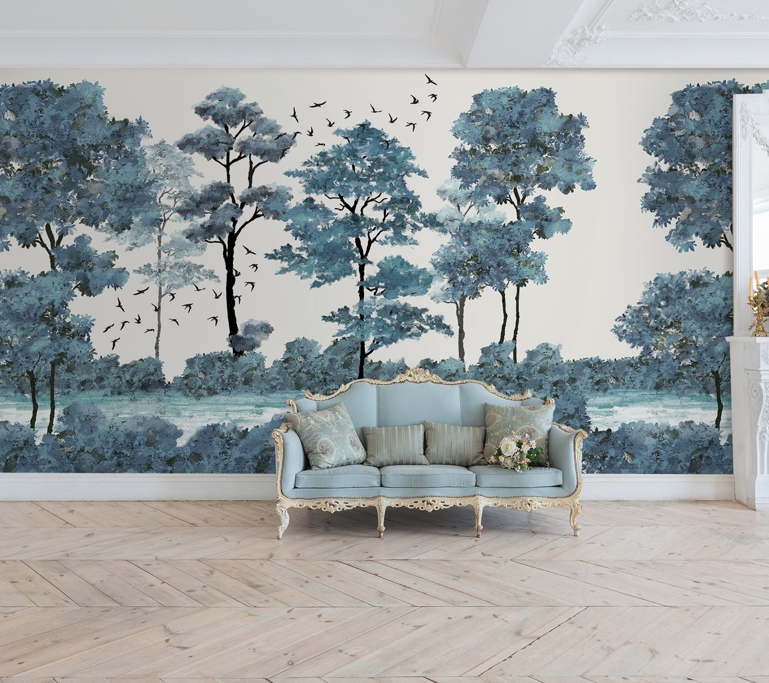 Monochrome Watercolor Big Trees Wallpaper Mural - Peel and Stick