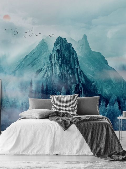 Misty Mountain Landscape and Sunrise Wallpaper Mural