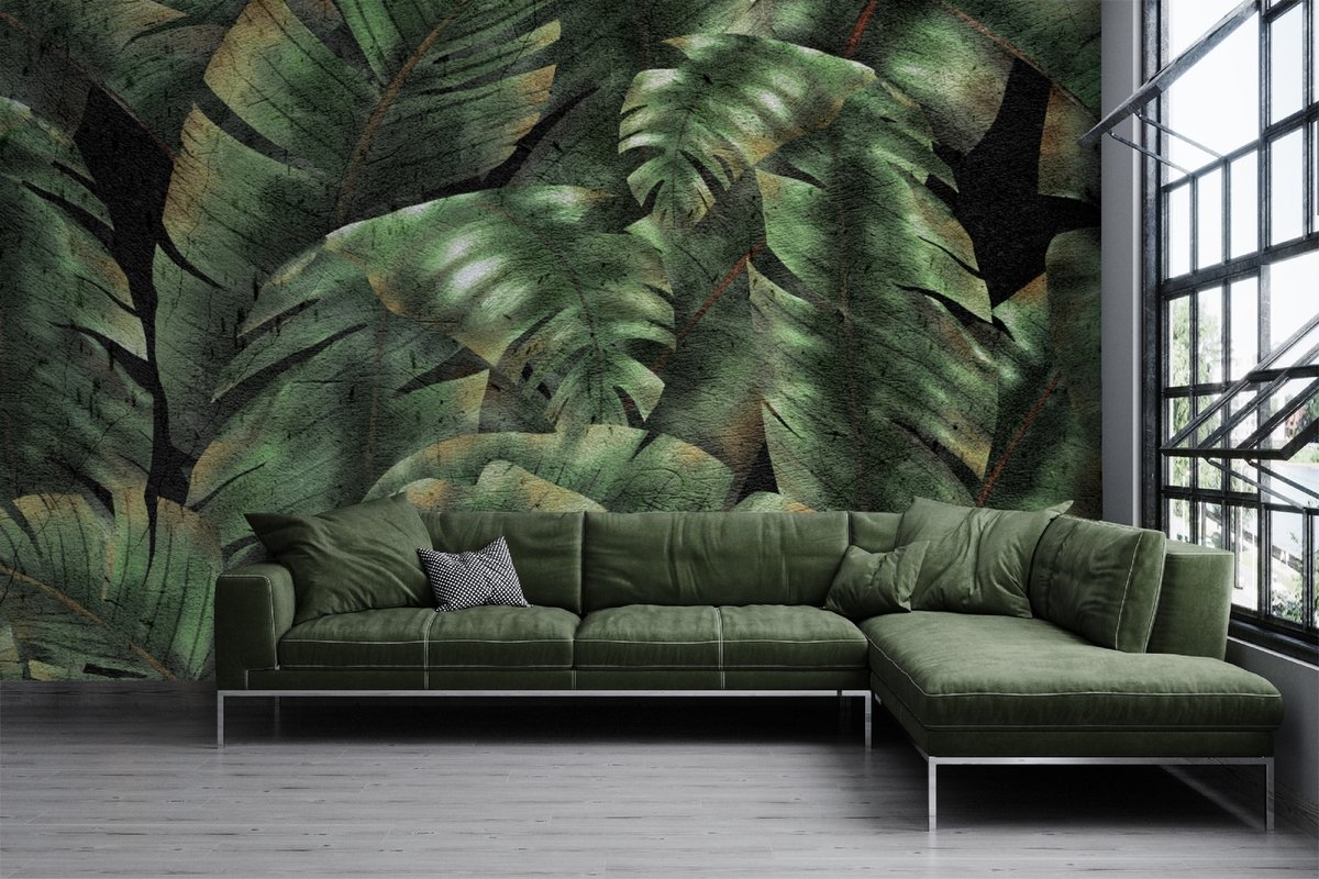 Dark Banana Leaf Wallpaper Mural - Peel and Stick