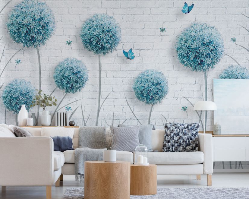 Dandelion Floral and Butterfly Wallpaper Mural