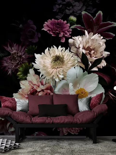 Dark Garden Florals Wallpaper Mural