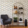 Watercolor fish wallpaper with trout, seashells and pale aqua washes on a warm cream ground