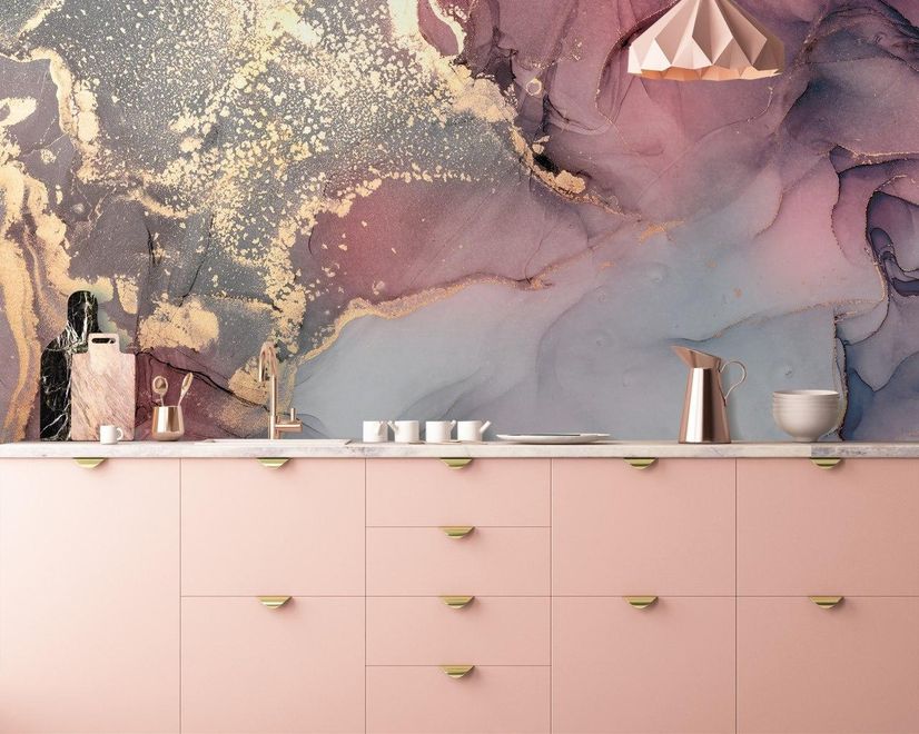 Blue Gold Look Marble with Splash Wallpaper Mural