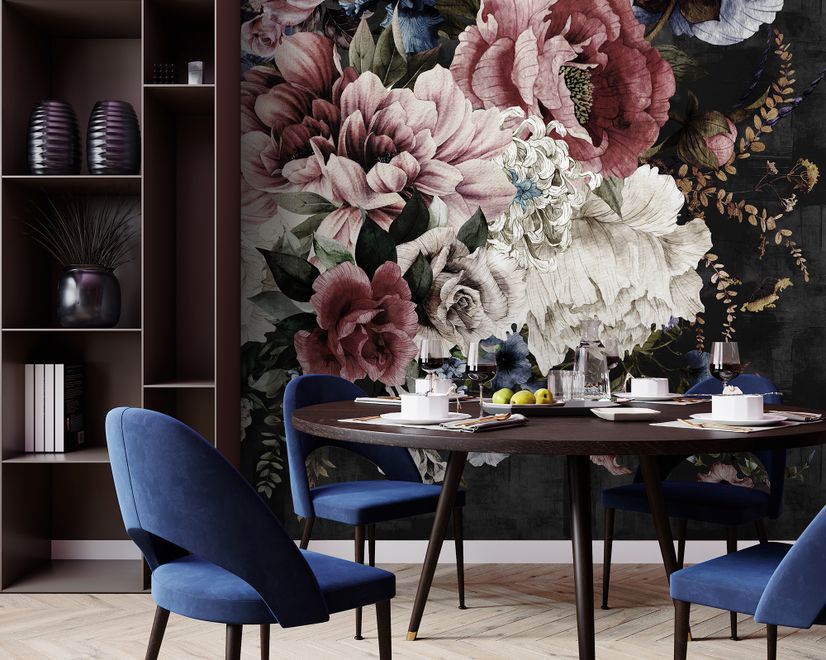 Watercolor Dark Peony Floral Wallpaper Mural