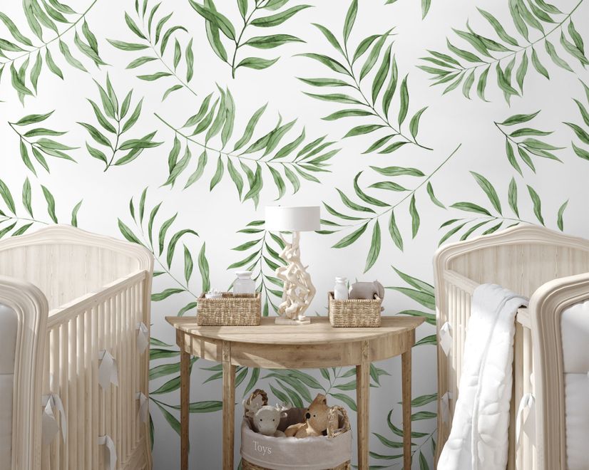 Watercolor Green Palm Leaf Pattern Wallpaper Mural