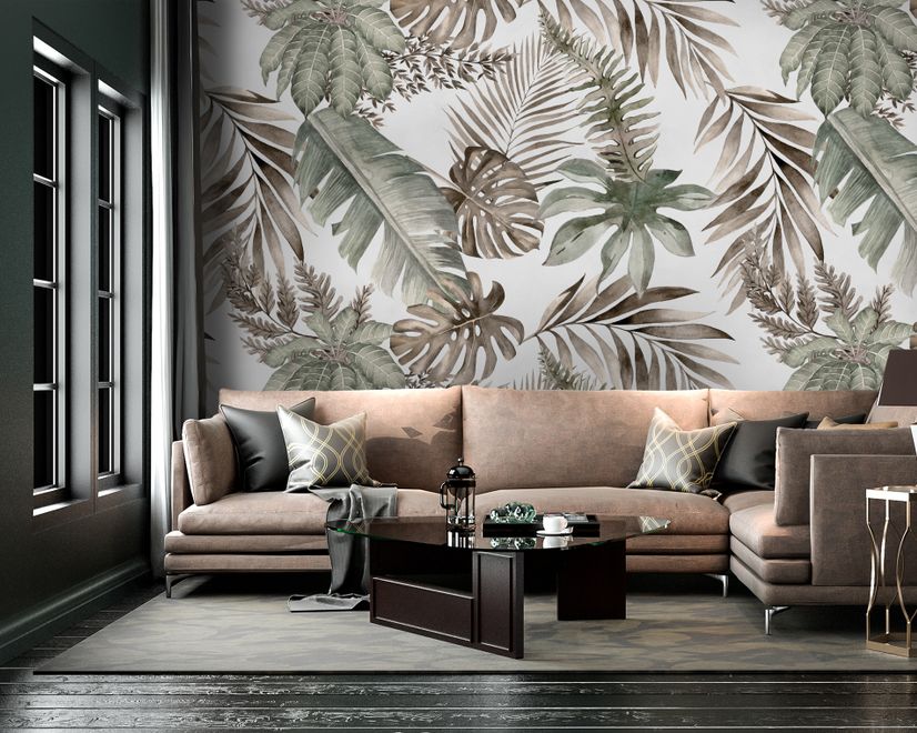 Vintage Banana and Palm Leaves Wallpaper Mural