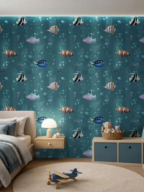 Kinder Aquarell Ozean Fische Unterwasser Fototapete