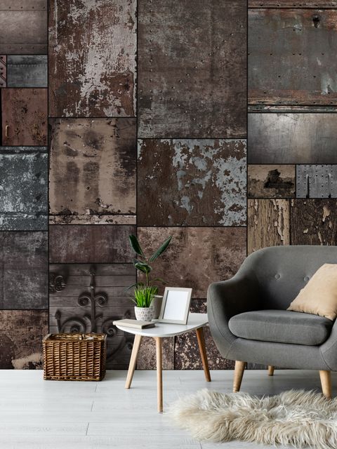 Papier peint panoramique motif mur pierre sombre