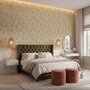 Ginkgo leaf wallpaper with ochre-gold linework on warm ivory and cream parchment ground