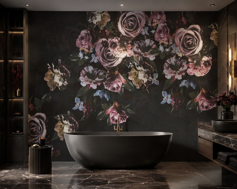 Dark Rose Floral Bouqet Wallpaper Mural