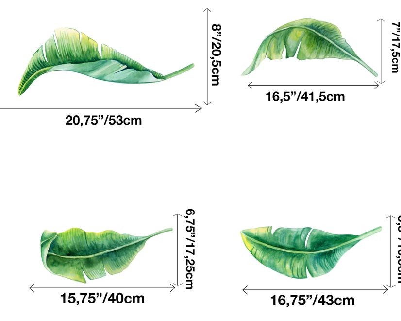 Kids Watercolor Safari Animals with Banana Leaves Wall Decal Sticker