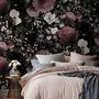 Dark Floral  Pink Chrysanthemum and Green Leaves Wallpaper Mural