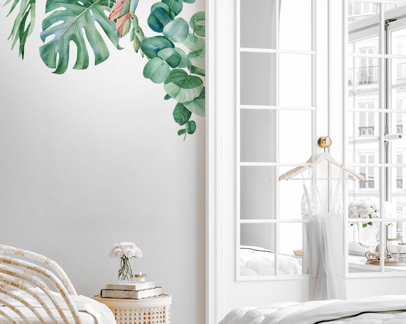 Tropical Leaf with Eucalyptus Wall Decal Sticker