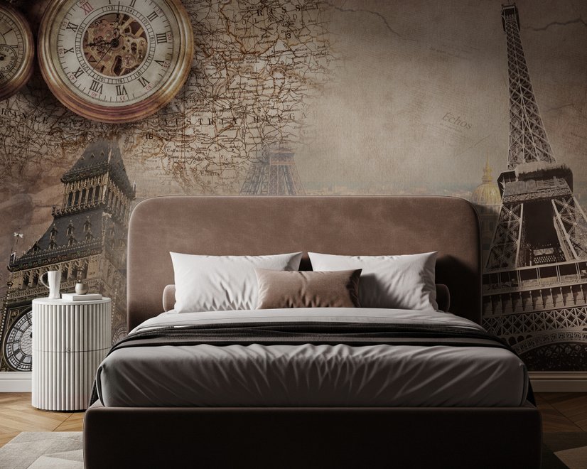 Vintage Eiffel Tower City Landscape Wallpaper Mural