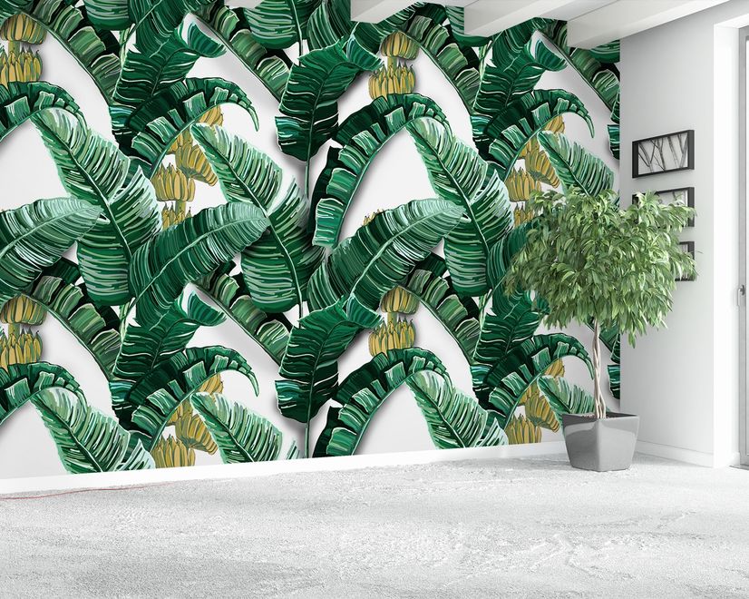 Watercolor Banana Leaf Pattern Wallpaper Mural