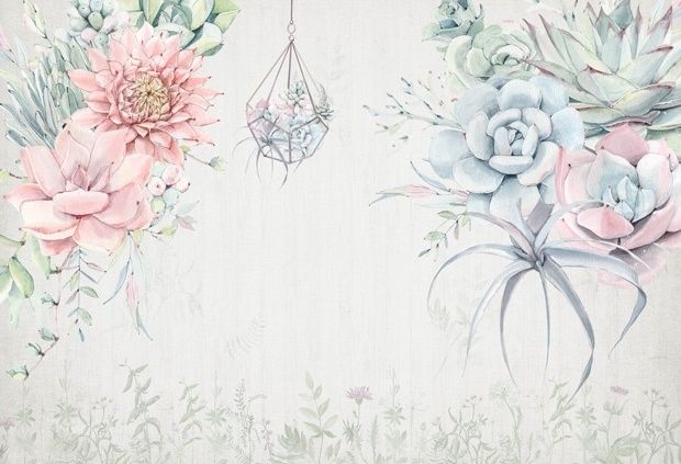 Pink Blue Soft Floral Wallpaper Mural