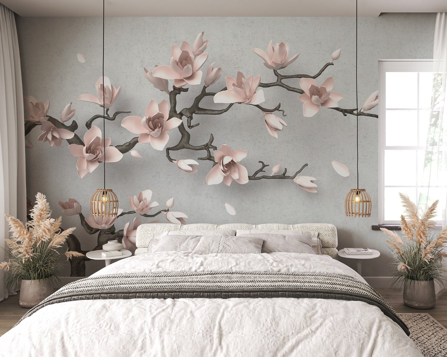 3D Look Pink Magnolia Blossom Wallpaper Mural - Peel and Stick
