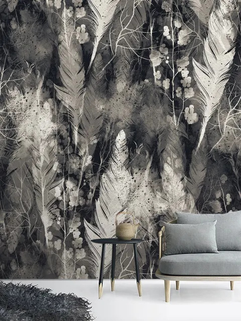 Dark Feather Monochrome Wallpaper Mural