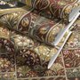 Antique style wallpaper mural with tulip vase medallion, floral tile panels and burgundy borders
