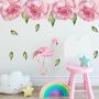 Pink Peony Floral and Flamingo Wall Decal Sticker