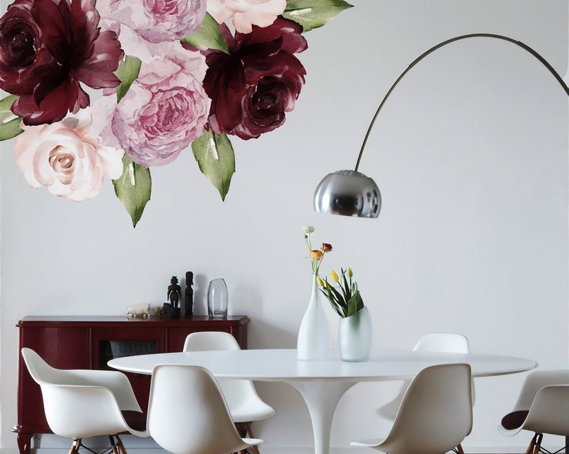 Watercolor Red Pink Peony Floral Wall Decal Sticker