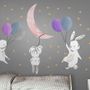 Stickers muraux lapins cartoon ballons colorés lune enfants