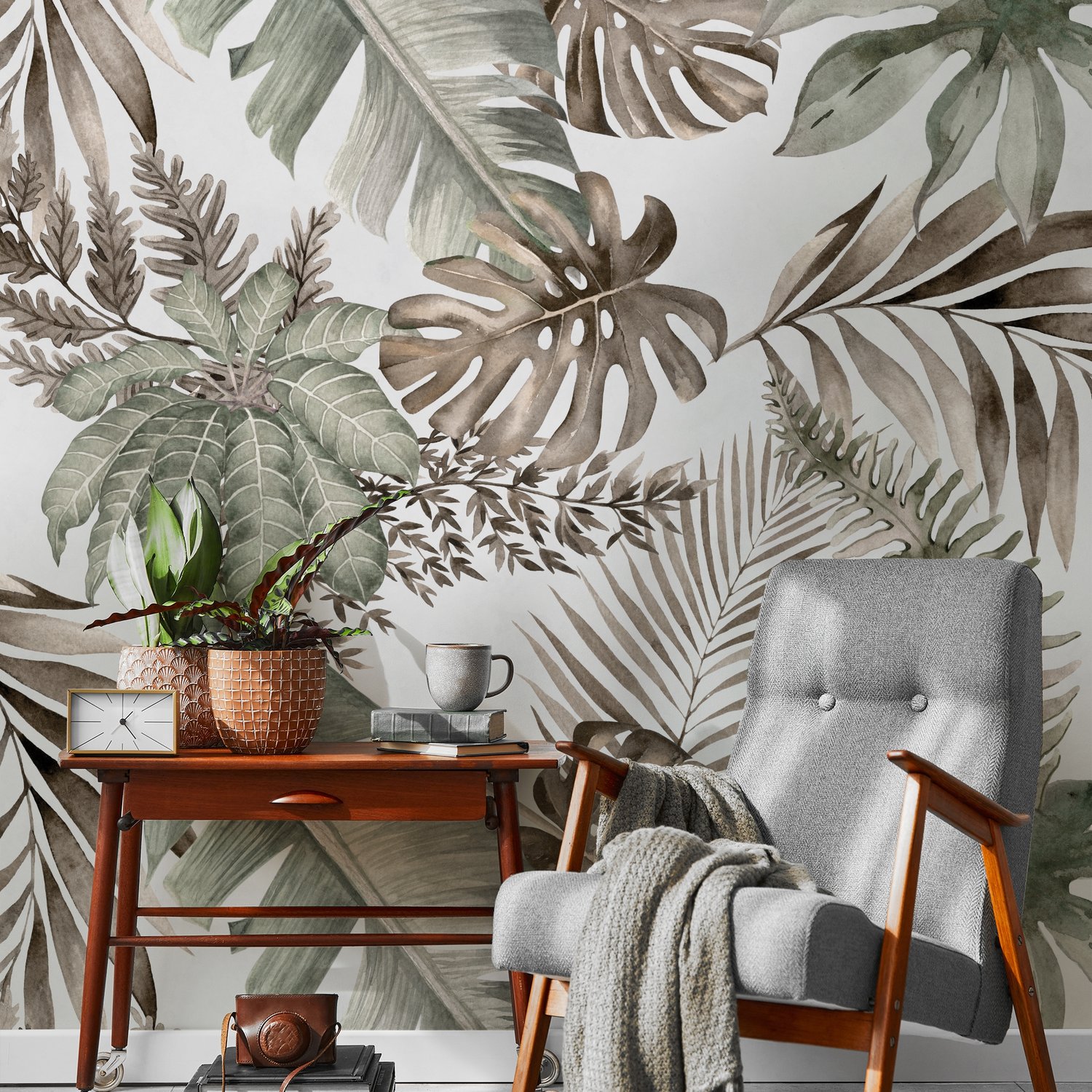 Vintage Banana and Palm Leaves Wallpaper Mural - Peel and Stick