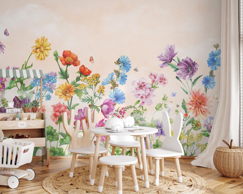 Cute Kids Nursery Floral Garden Wallpaper Mural