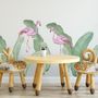 Kids Pink Flamingo and Green Banana Leaves Wall Decal Sticker