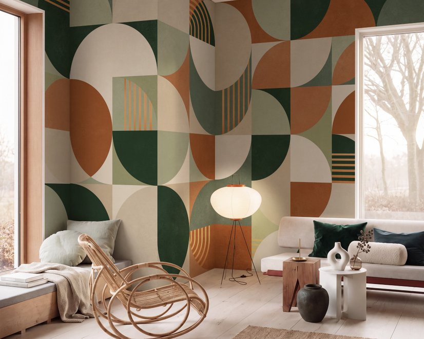 Retro Abstract Geometric Shapes Wallpaper Mural