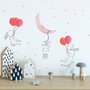 Stickers muraux lapins cartoon ballons colorés lune enfants
