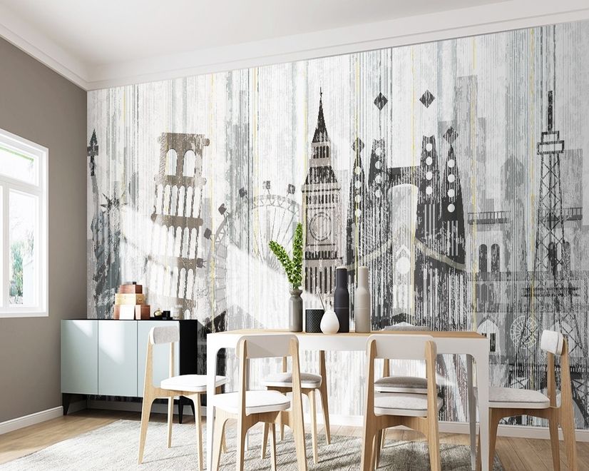 Watercolor City Famous Place Wallpaper Mural