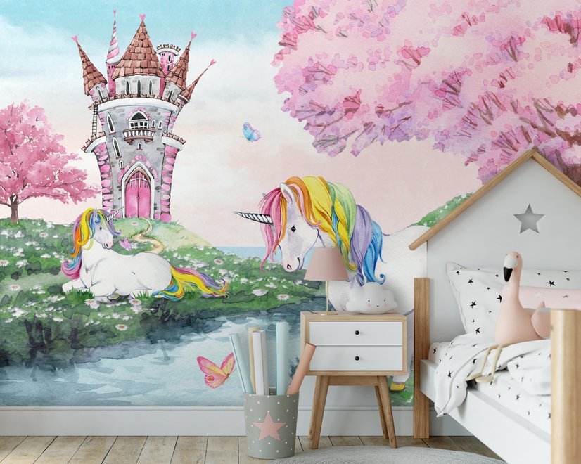 Kinder Magischer Einhorn Wald Fototapete