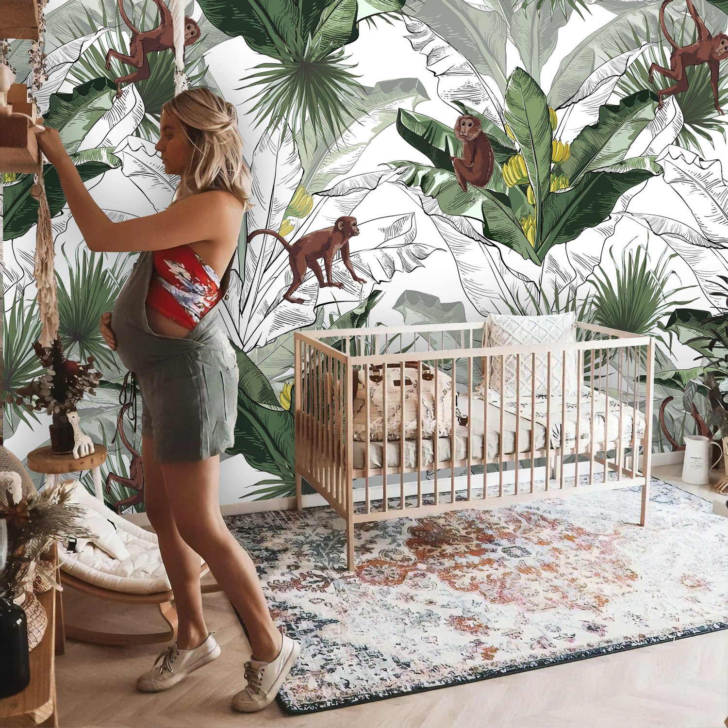 Banana Leaf with Monkey Wallpaper Wallpaper Mural - Peel and Stick