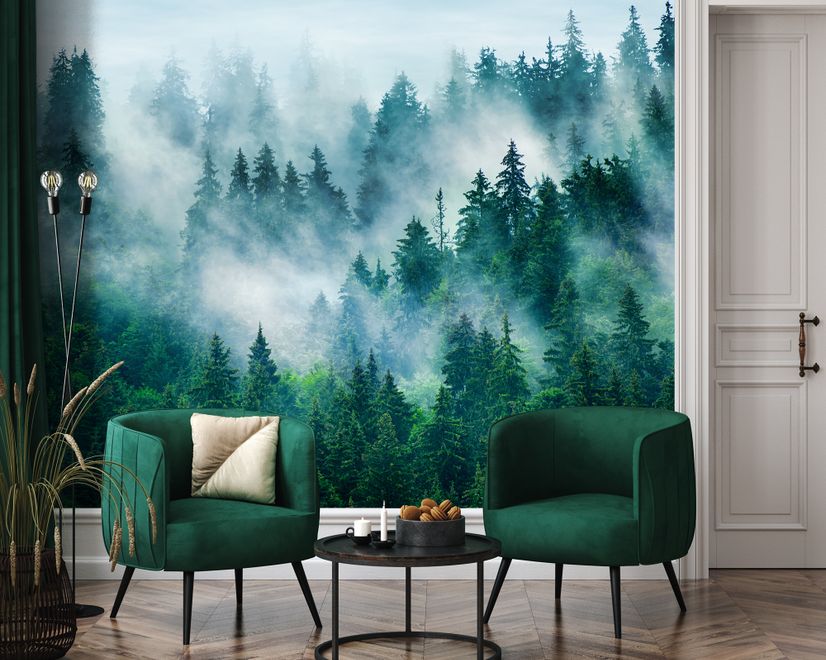 Foggy Pine Forest Wallpaper Mural