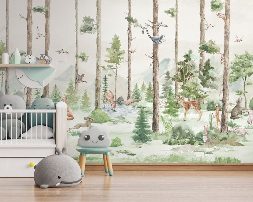 Kids Forest Animals in the Jungle Wallpaper Mural