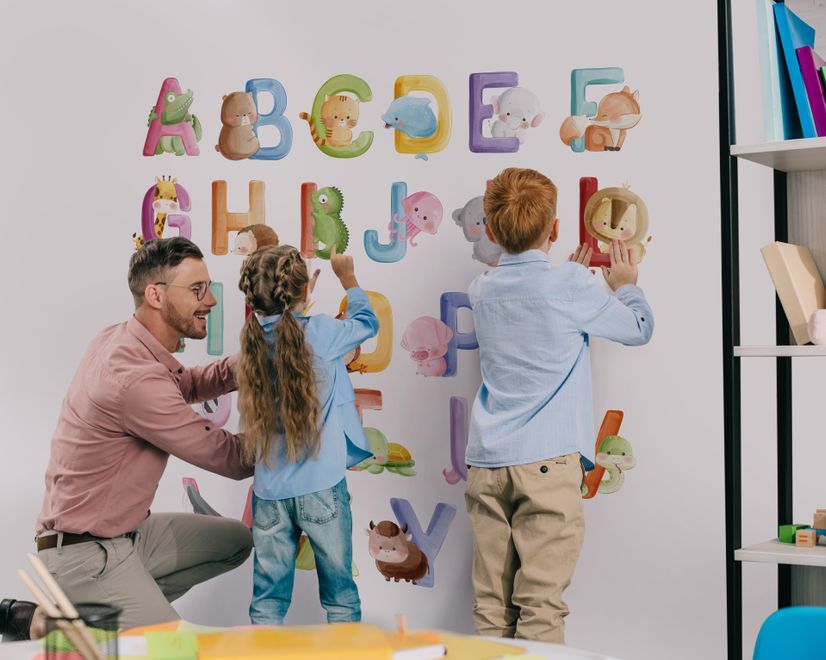 Watercolor Alphabet With Animals Wall Decal Sticker