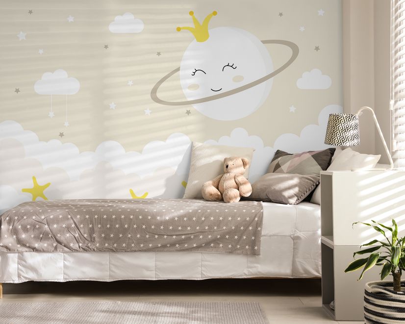 Nursery Soft Moon with White Cloud in the  Sky Wallpaper Mural