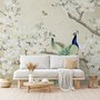 Pfau mit Magnolienblüte Fototapete